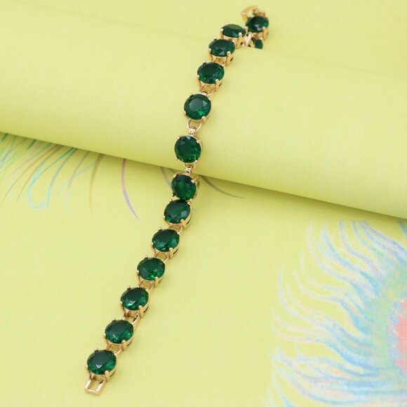 "Elegant Green Crystal Rose Gold Bracelet with Prong Setting, XPBL0807 - Picture 6 of 12